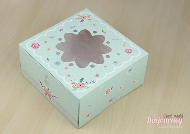 boxjourney กล่องเค้ก 2ปอนด์ หน้าต่างดอกไม้ สีเขียวมิ้นต์ 0102029