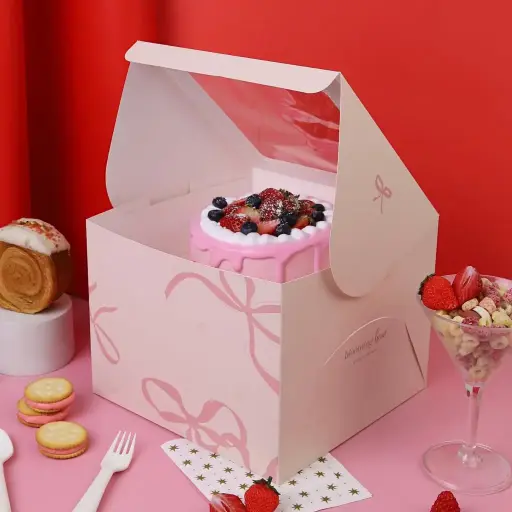 กล่องเค้ก 2ปอนด์ ทรงสูง 19ซม. ลาย Blooming bow 0102119